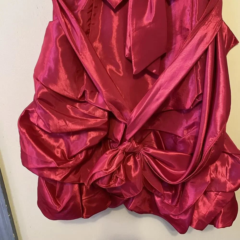 ShariGirl Dress 14 Fuchsia Satin Bow Festive Wedding Holiday Party Dance Formal